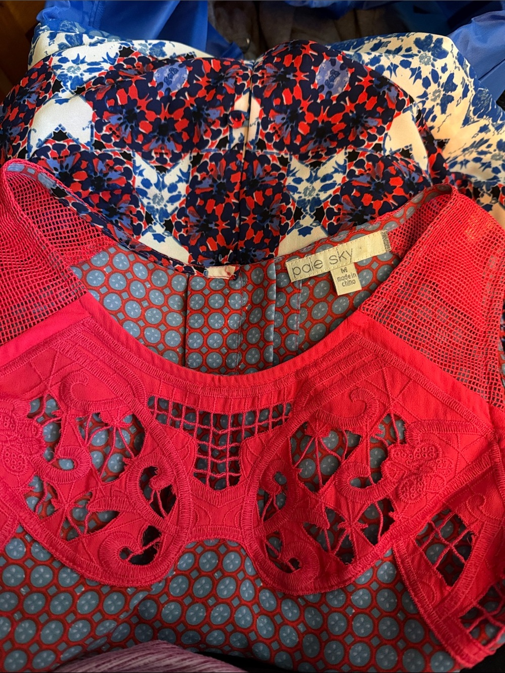 Pale Sky Women's Red Lace Mesh Tank Top (M)